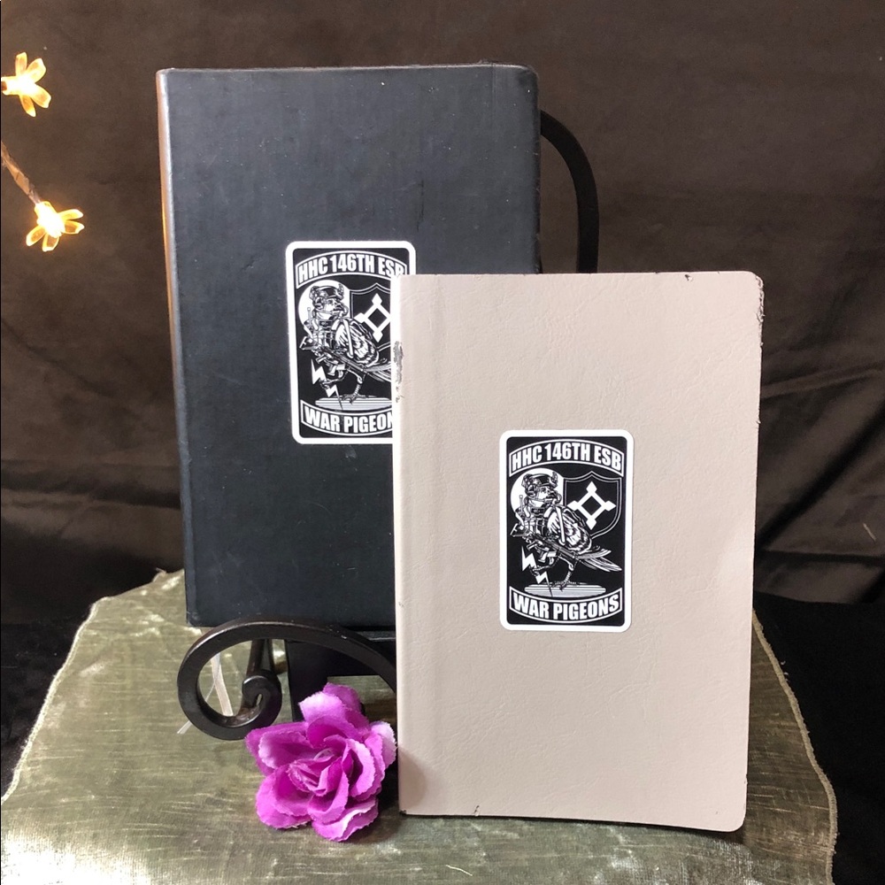 Set of Two Moleskine-Style Notebooks with War Pigeons Patch - Black & Cream